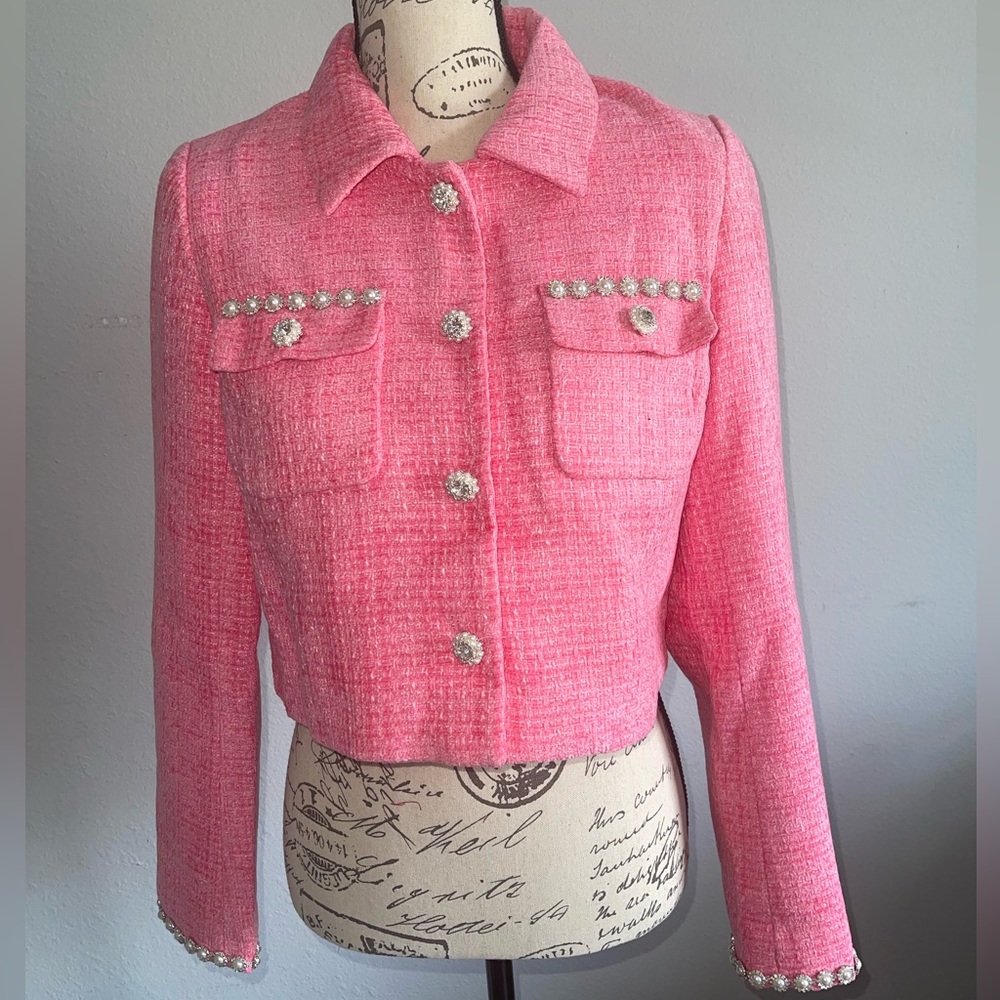 SELF PORTRAIT PINK BARBIE TWEED EMBELLISHED JACKET